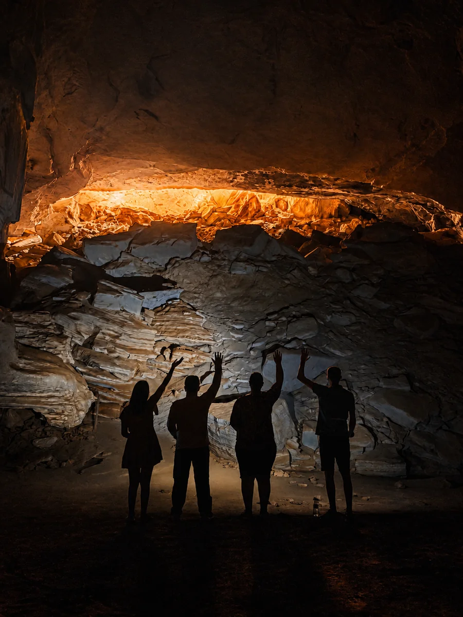 Em uma caverna do Parque Estadual Intervales, a luz difícil não estraga a lembrança; só exige uma edição cuidadosa para recuperar detalhe sem apagar a atmosfera.